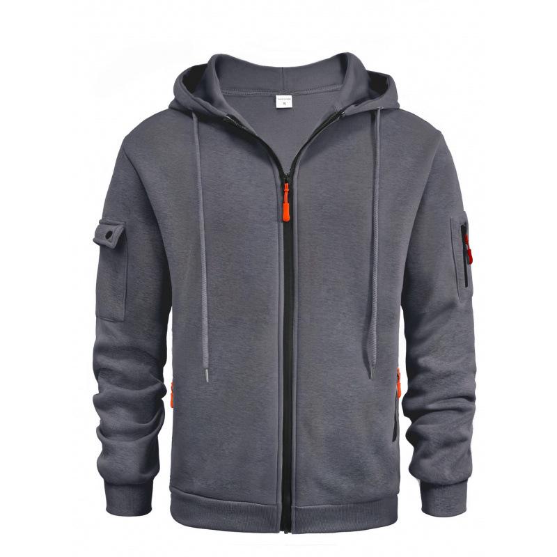 Men's Plus Size Zipper Hoodie with Arm Pockets - Autumn & Winter Casual Sports Jacket