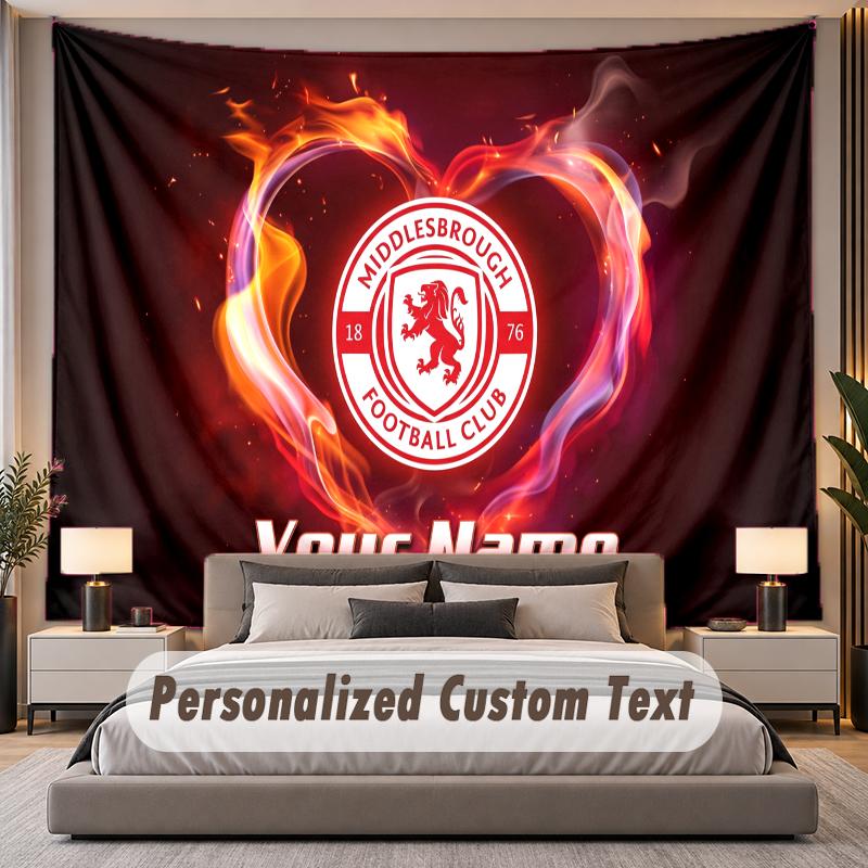Custom Name Text Tapestry Middlesbrough FC Personalized Polyester Wall Tapestry For Bedroom And Room