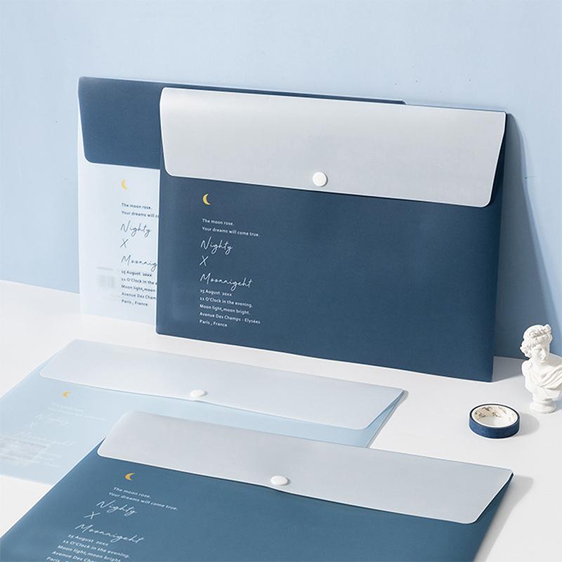 4 Pcs Folder Document Organizer Holder Bag File Blue Buckle Pockets Button Office Student