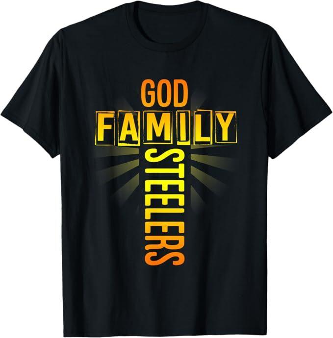 

Father s Day Gift Tee Shirt God Family Steeler T-Shirt L