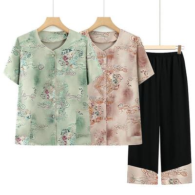 Women's Summer Two-Piece Middle-Aged Fashion: Grandma's Shirt & Pants Set