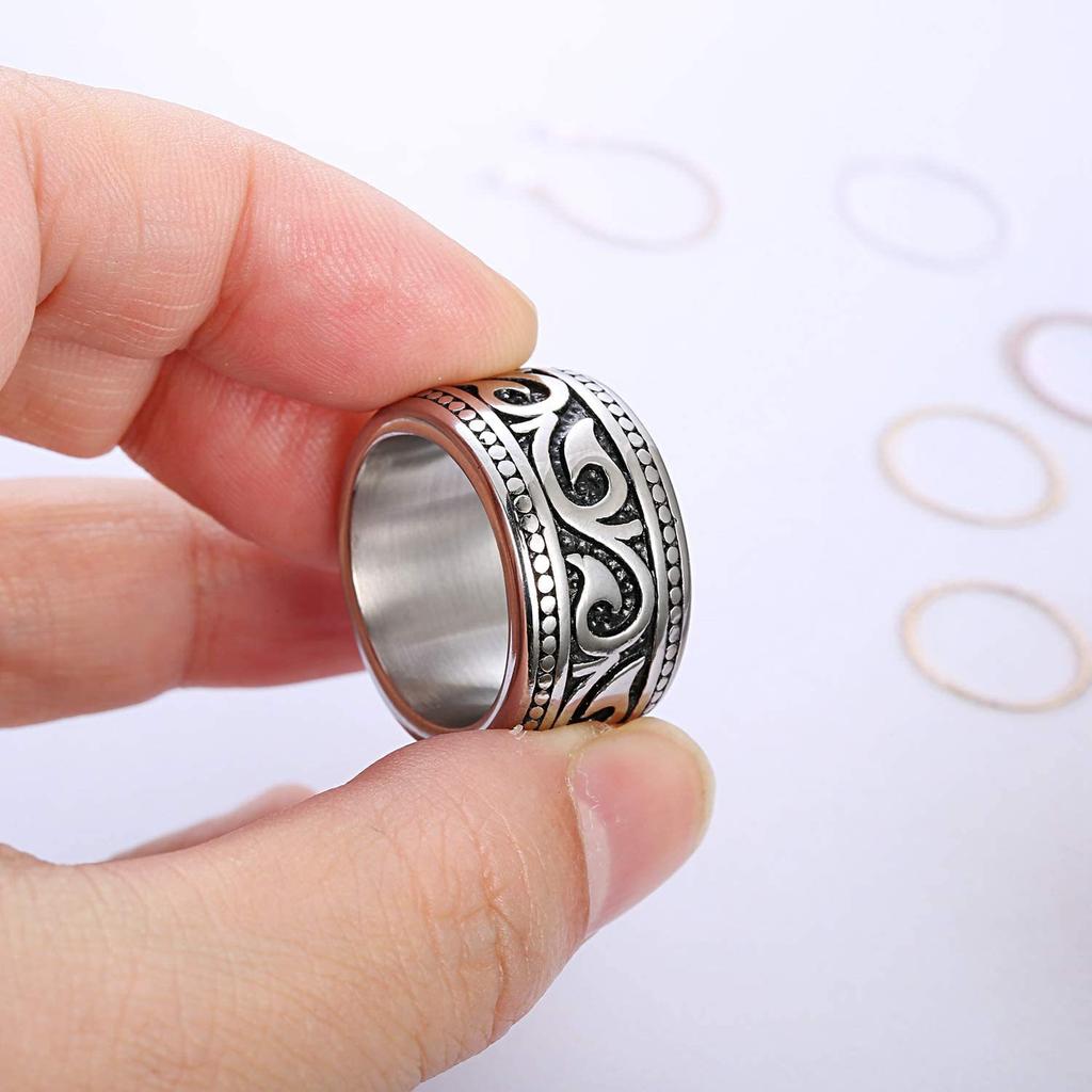 Bague tribale vintage usée à large bande en acier titane pour homme - Accessoire personnalisé