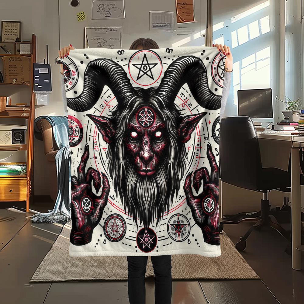 1PC Satan Symbol Print Flannel Blanket, High quality All Seasons, Home Decor, Warmth and Comfort, Perfect for Christmas Gifts