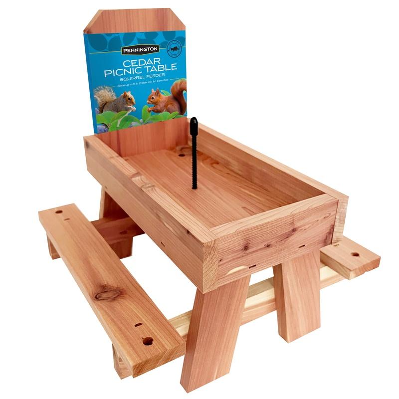 

Red Cedar Squirrel Feeder Picnic Table Holds Corn Nuts Seeds Outdoor Hanging Mountable Wildlife Feeder Easy Drainage Fully United States