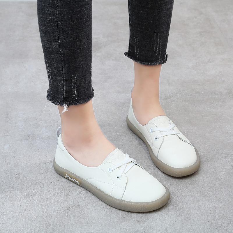 Women'S Summertime Genuine Leather Daily Flats Breathable Cushioned Sole Easy Slip-On Athletic Shoes Plush Comfort Walking Footwear For Ladies