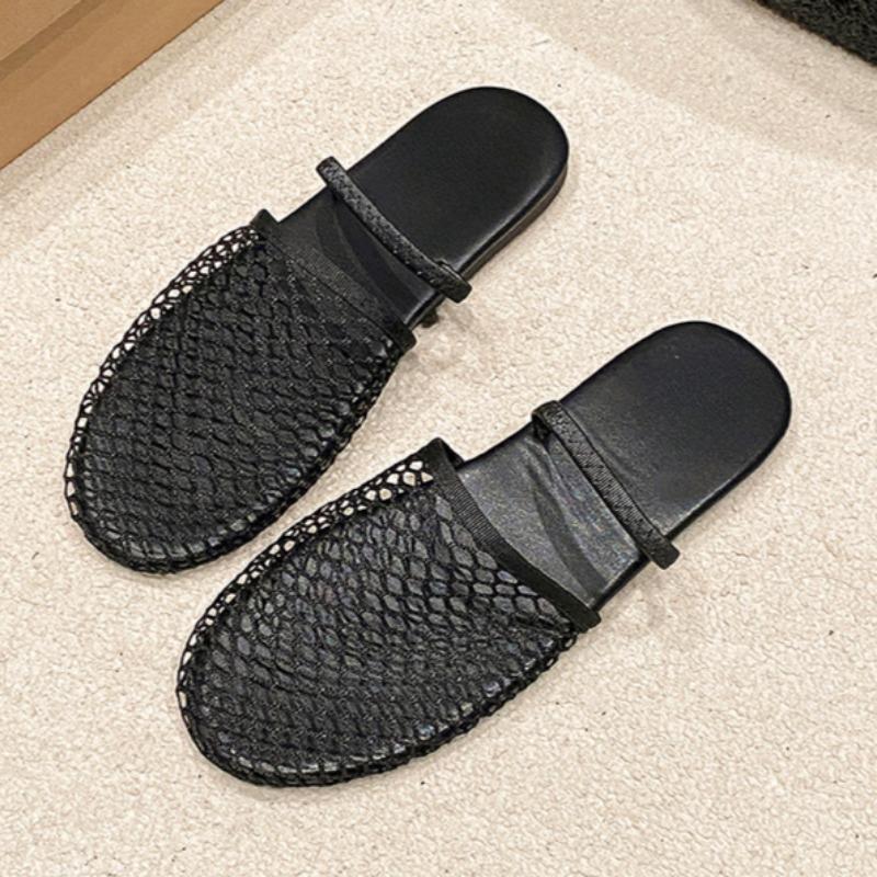 Fashion Summer Flat Sandals Women Fashion Round Head Deep Mouth Mesh Cloth Breathable Soft Sole Anti-slip Wear-resistant Slippers