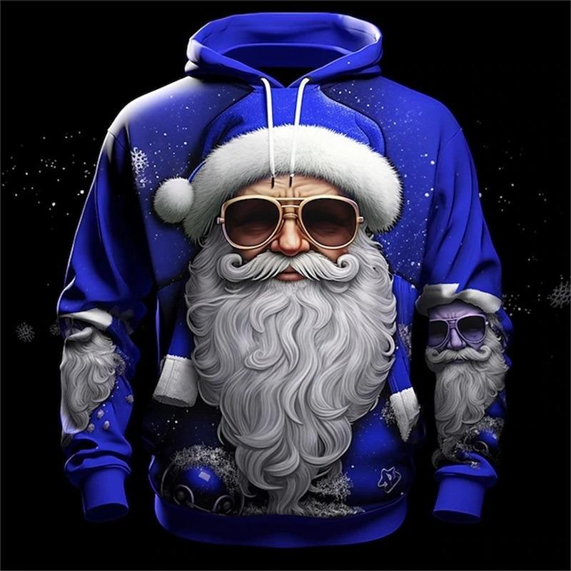 3D Print Christmas Cat Graphic Hoodie Men's Cute Santa Claus Pattern Loose Casual Comfortable Clothes Autumn Harajuku Style Kids Pullover