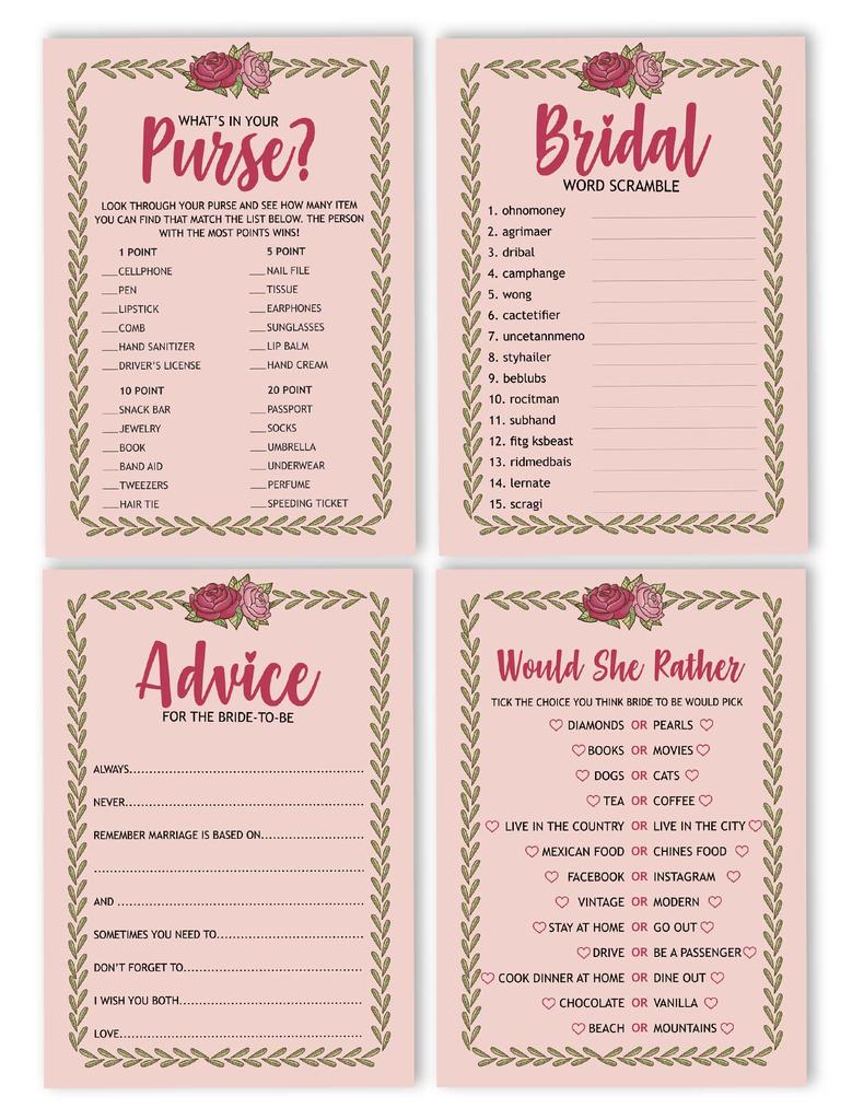 Inkdotpot Bachelorette Party Games Set Bundle Floral Of 4(50 Sheets Each) W Miss To Mrs Gold Banner Fun Bridal Shower Games