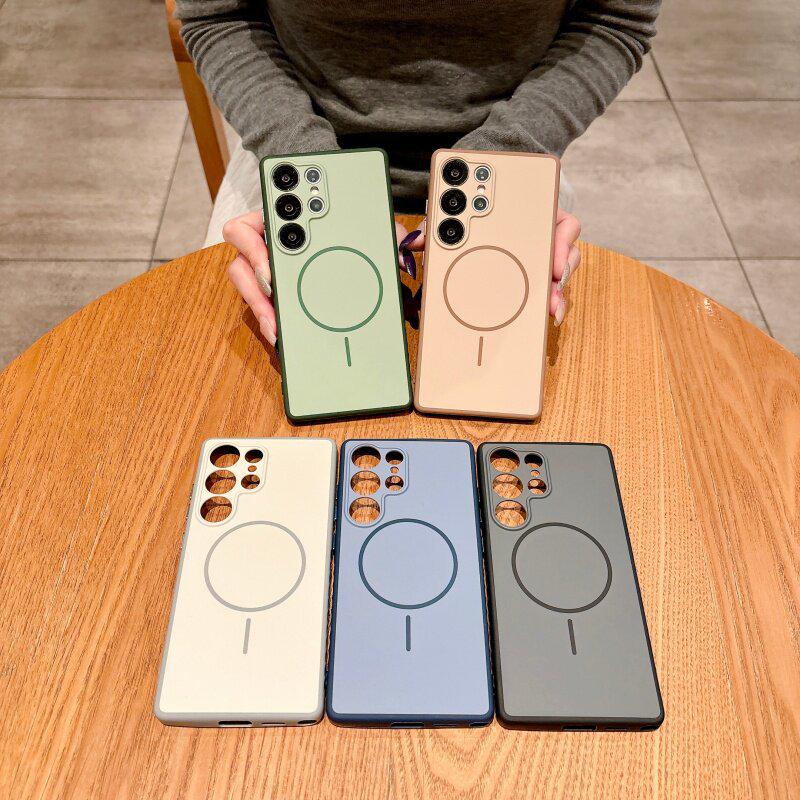 Samsung S25 Case: Skin-Feel Magnetic, Color-Block, Anti-Slip Edge, Drop-Proof, Full Coverage for S26 Ultra, S24 Plus