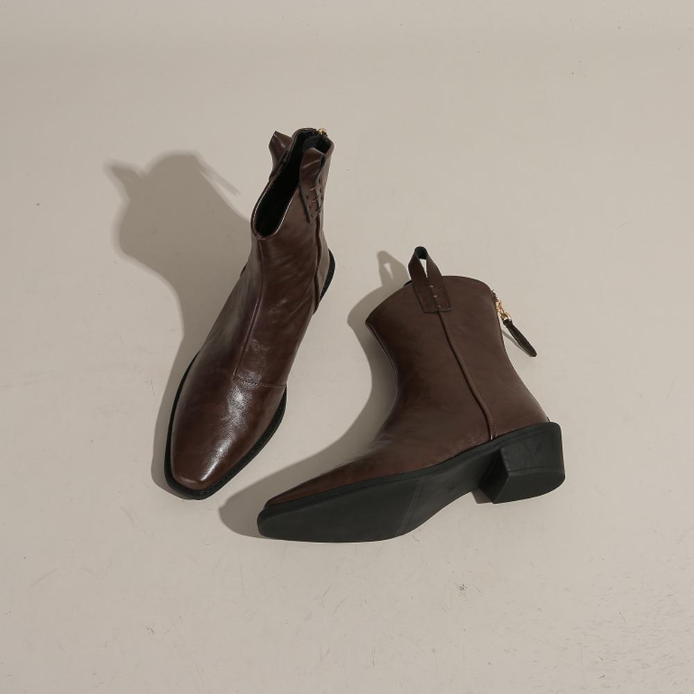 Fashion Boots Women Trends 2025 Retro Cowboy Boots Woman Leather Thick Heel Wrinkled Western Short Boots Womens Shoes