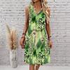Plus Size V Neck Sleeveless Dress Ditsy Floral Watercolor Print For City Park Walk