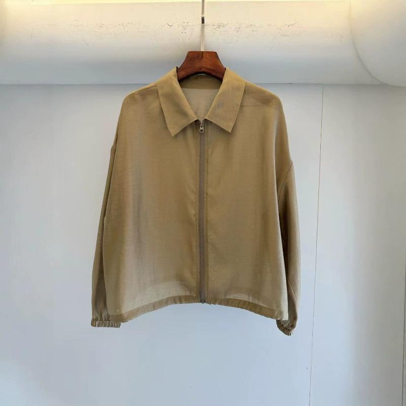 New product, hemp slightly transparent fashion casual versatile jacket lapel zipper small jacket short top