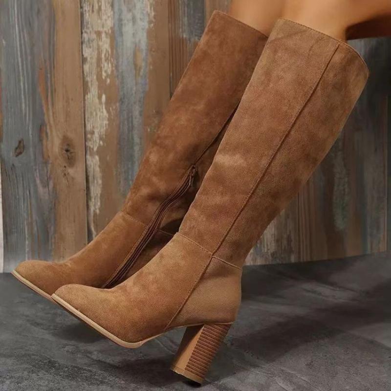 Suede Very High Heel Long Boots for Women Autumn Winter Pointed Toe Knee High Shaft Shoes Woman Gothic Chic and Elegant Footwear