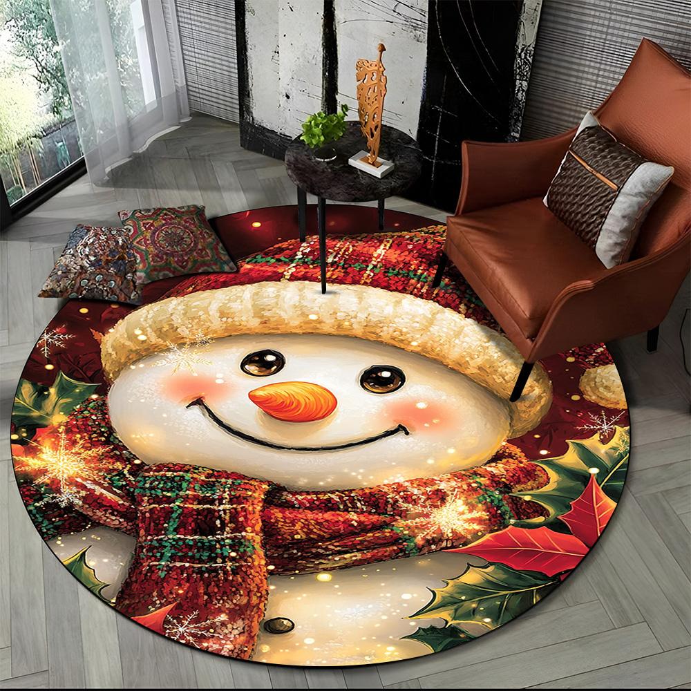 Merry Christmas Cartoon Santa Claus Snowman New Year Round Carpet Rug for Bedroom Living Room Sofa Decoration,Decor Floor Mat