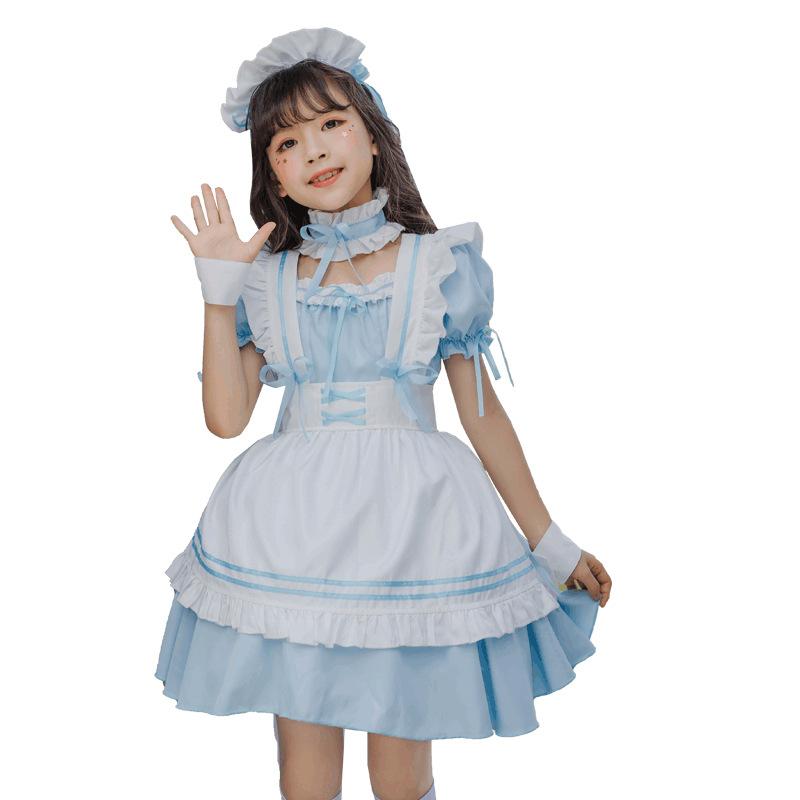 Blue Alice Girls Maid Clothing Girls Cute Lolita Dress Kids Princess Dress Lolita
