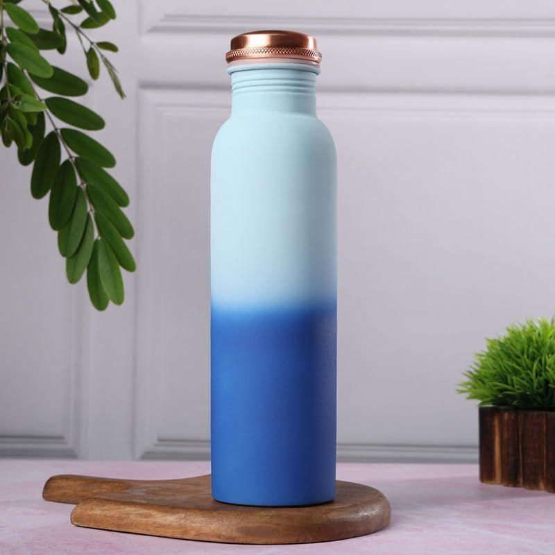 Pure Copper Water Bottle 950 ML - Jointless, Leakproof, Double Printed Design Best Gifts for Family and Friends| Light & Dark Blue - Set of 2
