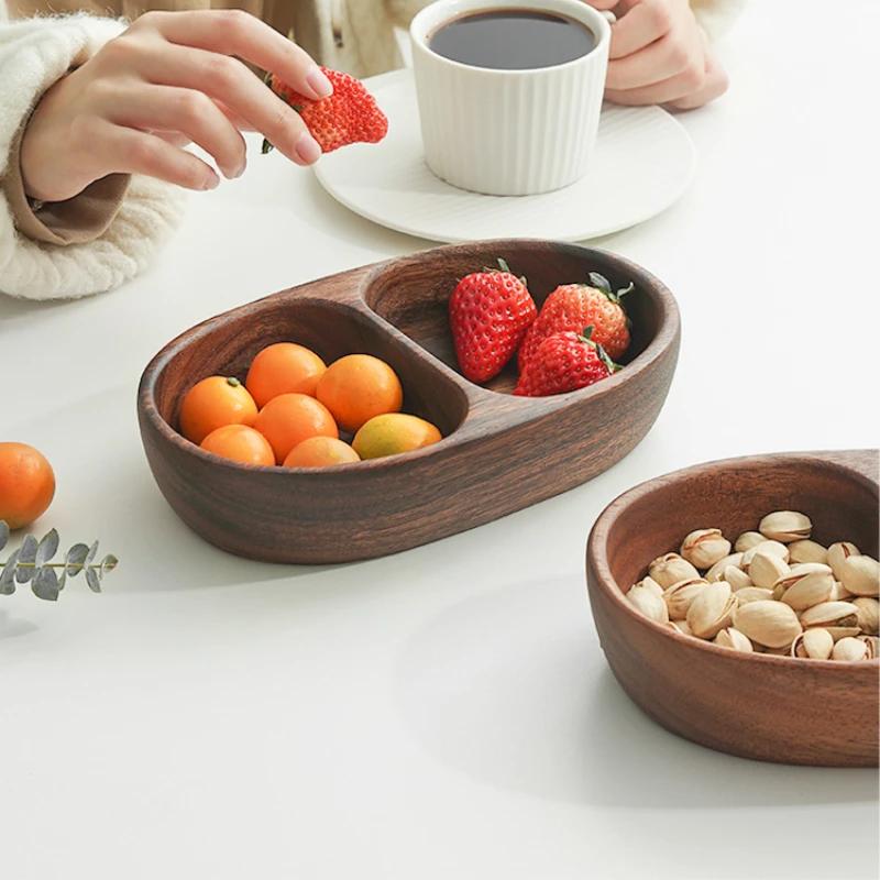 Wooden Fruit Plate Snacks Compartment Tray Home Living Room Fruit Plate Nuts Snacks Platter Kitchen Supplies
