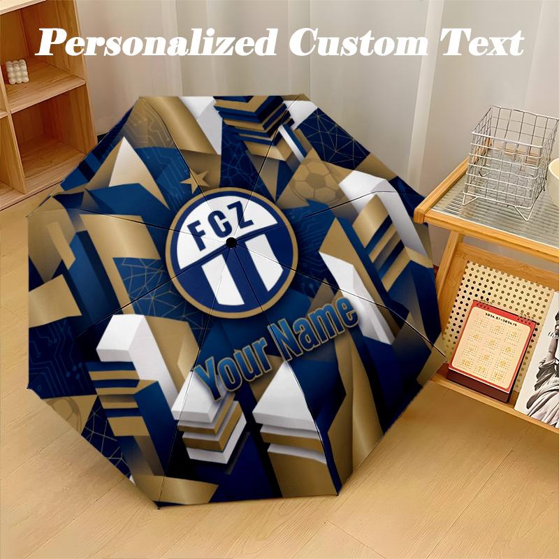8 Rib Auto Folding Umbrella FC Zürich Print Custom Name Text Portable Rain Gear