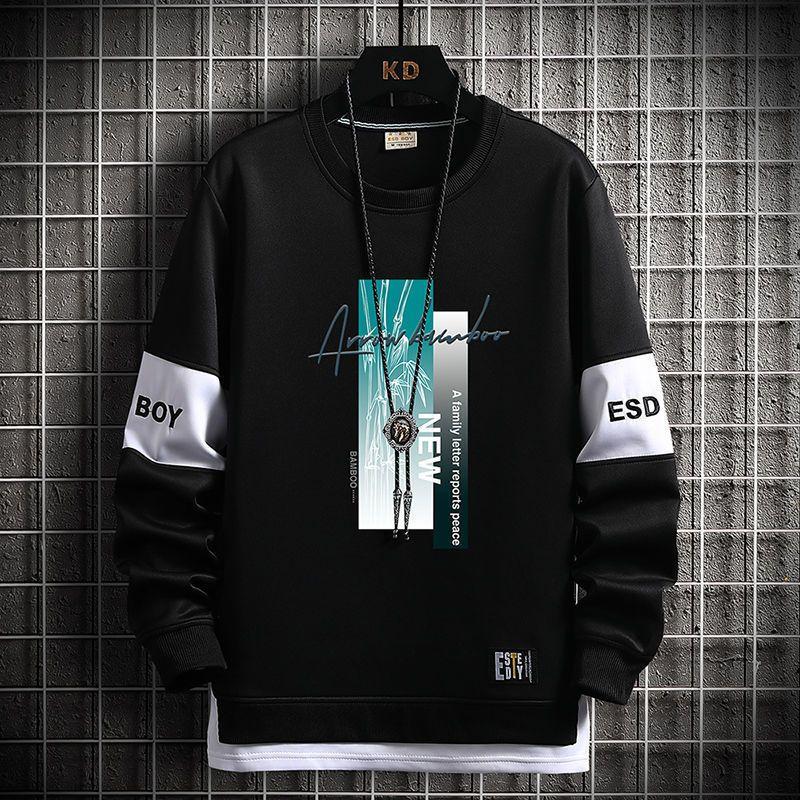 

Хлопковый мужской свитер с длинными рукавами, весенне-осеннее пальто, мужская свободная футболка для молодых студентов, мужская футболка L чёрный
