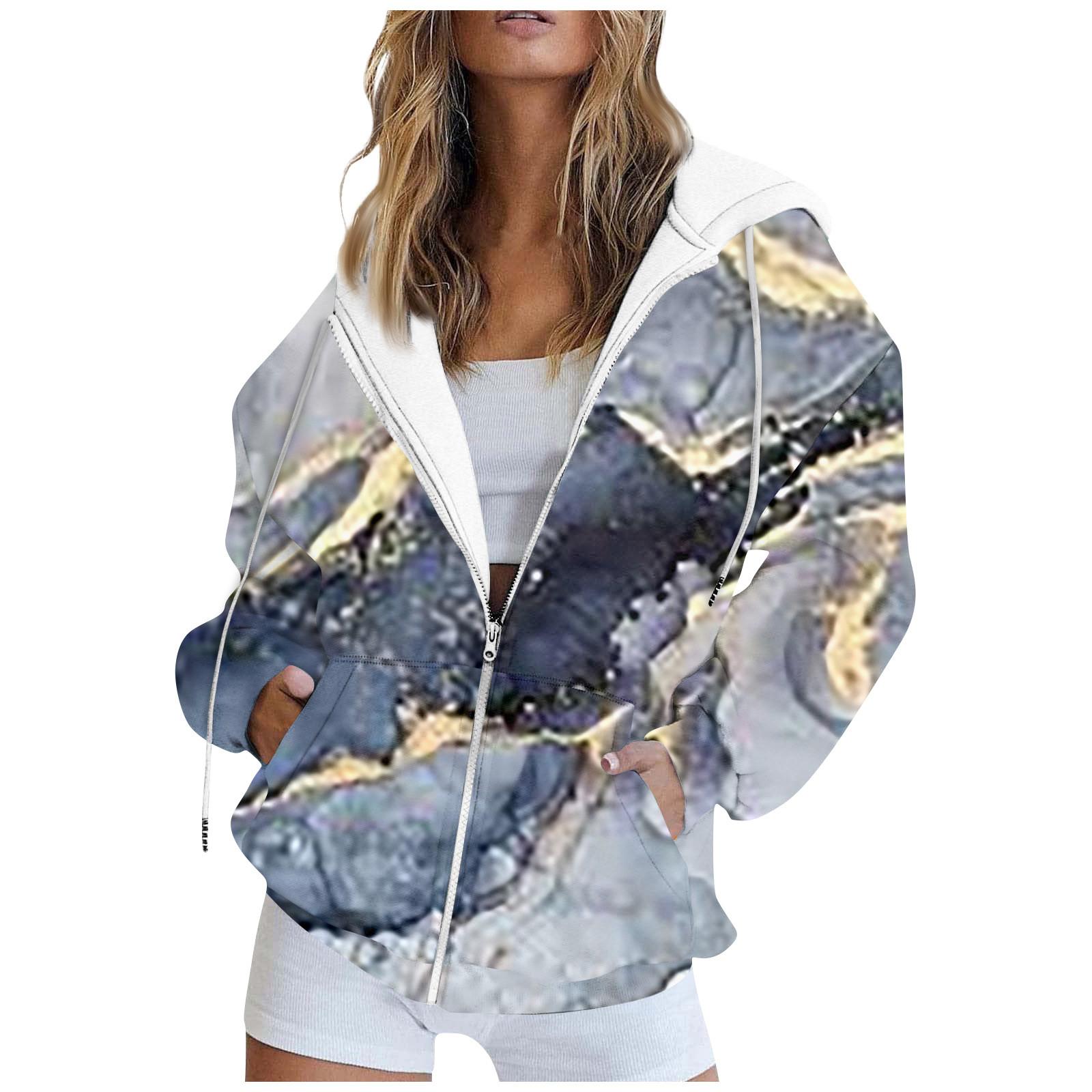 

Женская модная повседневная толстовка с принтом, осенне-зимняя куртка-кардиган с длинными рукавами и карманами, куртка с капюшоном на молнии, пальто XXL тёмно-синий