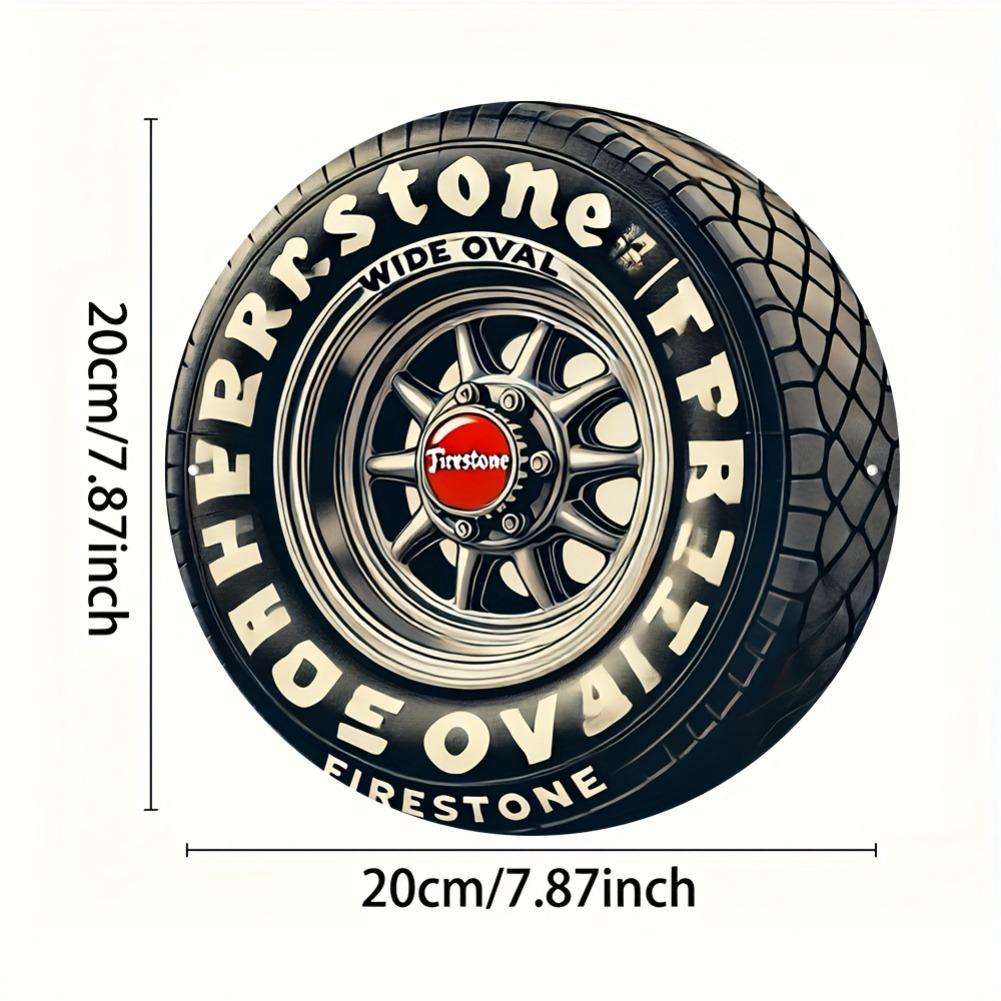 D Flat pc Vintage Firestone Tire Metal Wall Sign xinch Round Retro Advertising Decor with FIRESTONE 20x20cm(8x8inch)