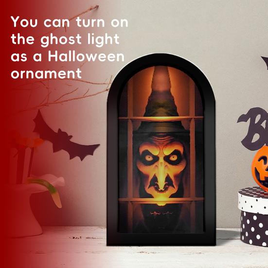 Hologram Ghost Mirror Spooky Halloween Decoration with LED Lights Gothic Light-up Witch Mirror