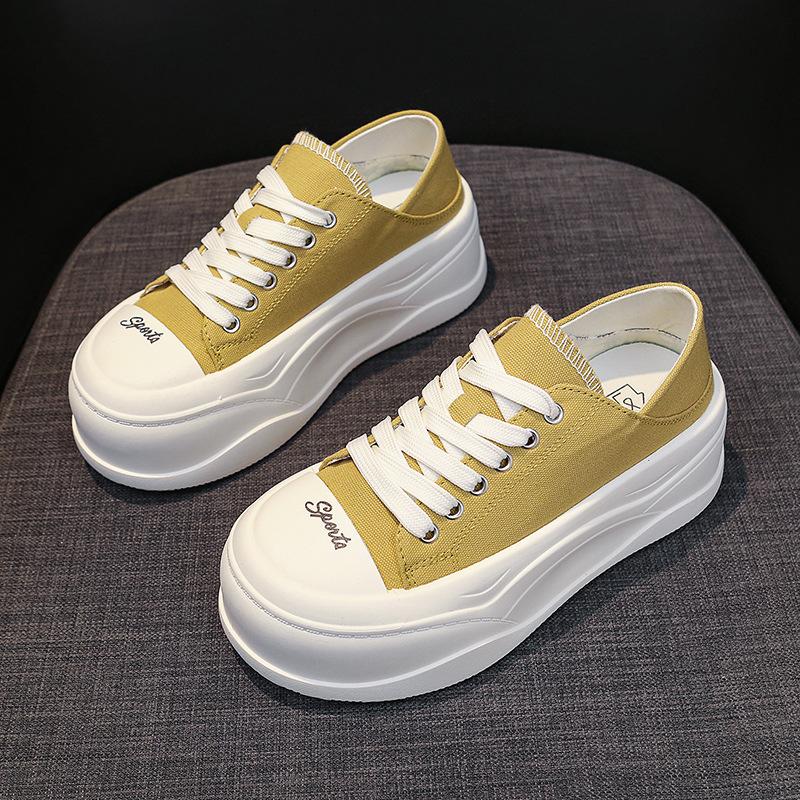 

Thick-soled two-wear canvas shoes for women s 2025 spring new soft-soled lightweight little white shoes round head lace-up big head casual shoes 40 жовтий