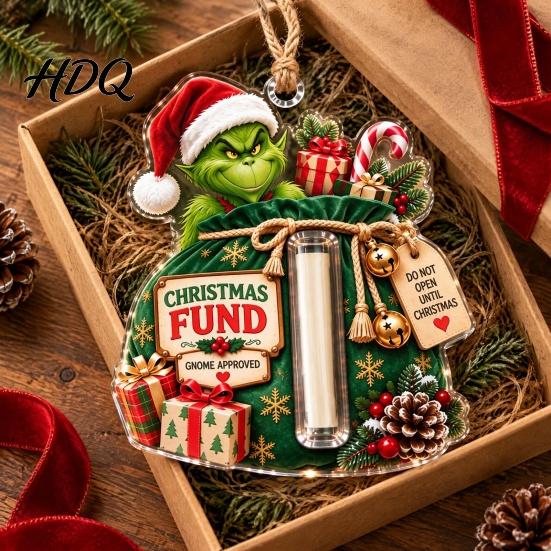 Christmas Tree Decoration with Money Clip Cash Gift Ornament 2D Acrylic Green Elf Card Decoration Personalized for Teenagers Xmas Hanging