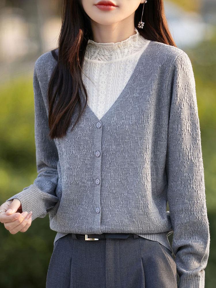 16G Fine Wool Lace Two-Piece Sweater: Delicate, Half-High Neck Knitwear for Autumn/Winter