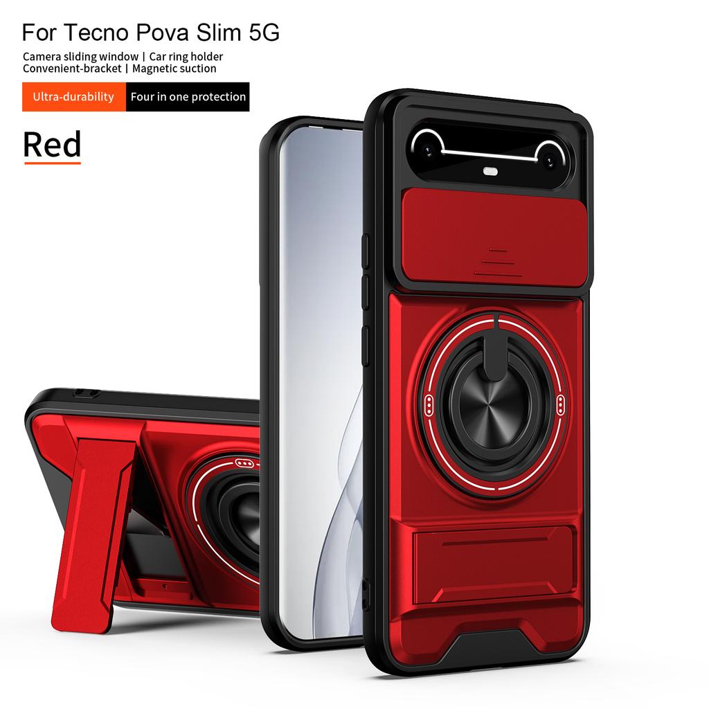 For Tecno Pova Slim Case Tecno Spark Slim Cover Pova Slim 4G Phone Case Magnetic Holder Military Armor Camera Protection Cover