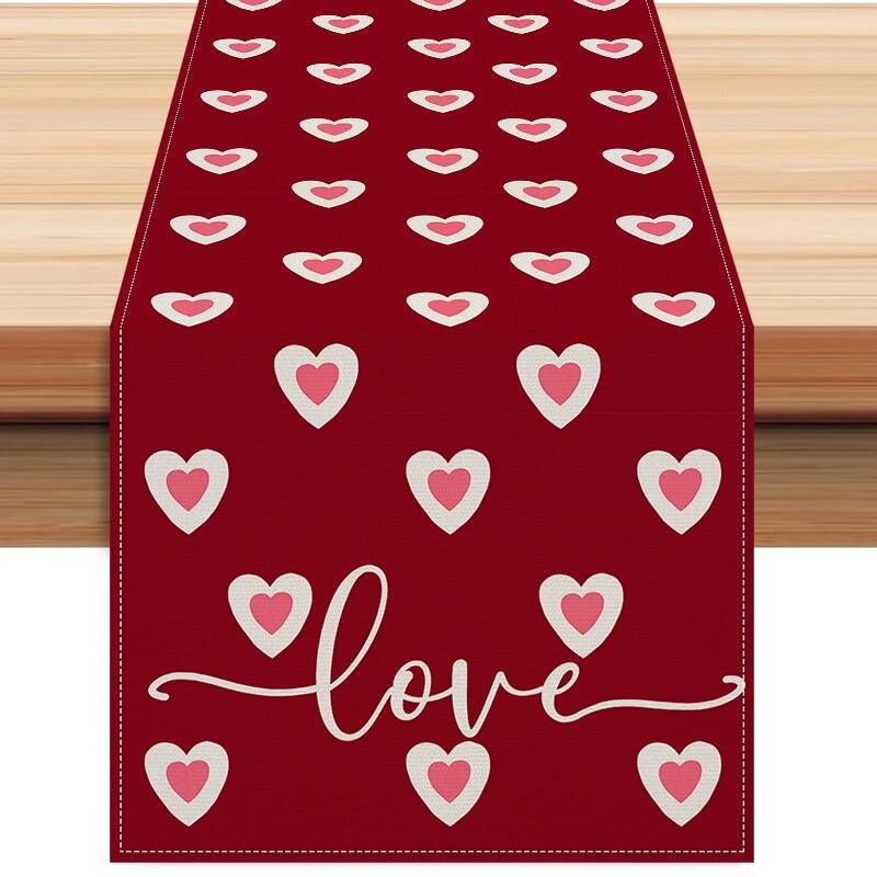 Valentine'S Day Table Flag Red Love Plaid Home Holiday Decoration Table Flag Tablecloth