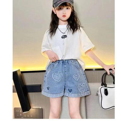 Stylish Girls' Summer Denim Shorts for Kids - Fashionable Outerwear for Middle and Big Children