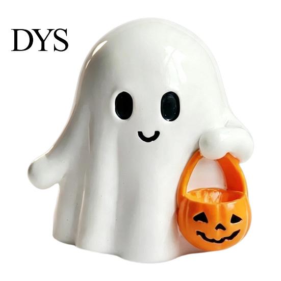 Halloween Ghost Decor Resin Figurine, Creepy Witch Hat Statue, Table Pumpkin Reading Ornament for Holiday Party Decoration