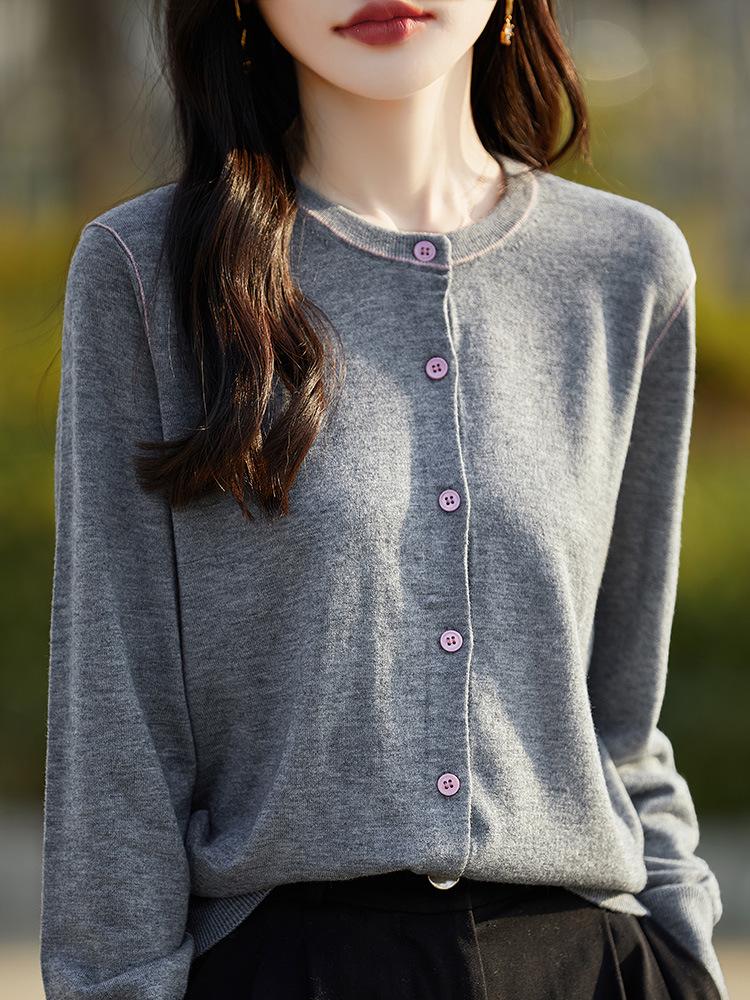 Autumn 2025 Fine Wool Women's Long Sleeve Cardigan - Socialite Style Thin Sweater Top