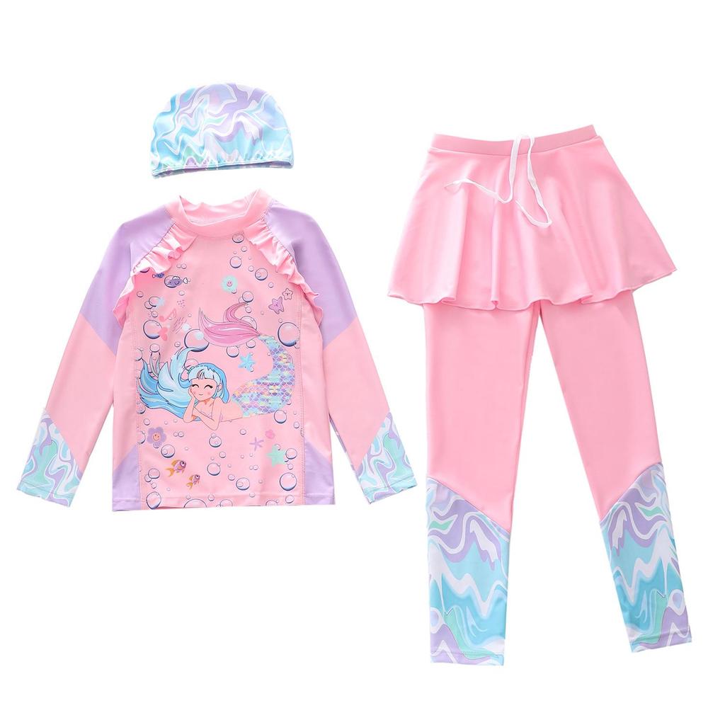 New Girls' Long Sleeve Two-Piece Swimsuit for Toddlers and Kids with CPC Certification