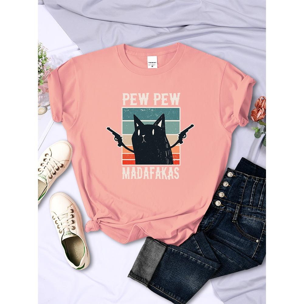 Cute and funny printed women's T-shirt hip-hop retro T-shirt creative casual blouse round neck women's short sleeves