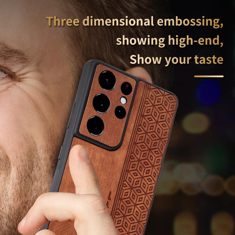 AZNS For Samsung Galaxy S21 Ultra 5G Cell Phone Cover Imprinted Leather+TPU Anti-drop Phone Case