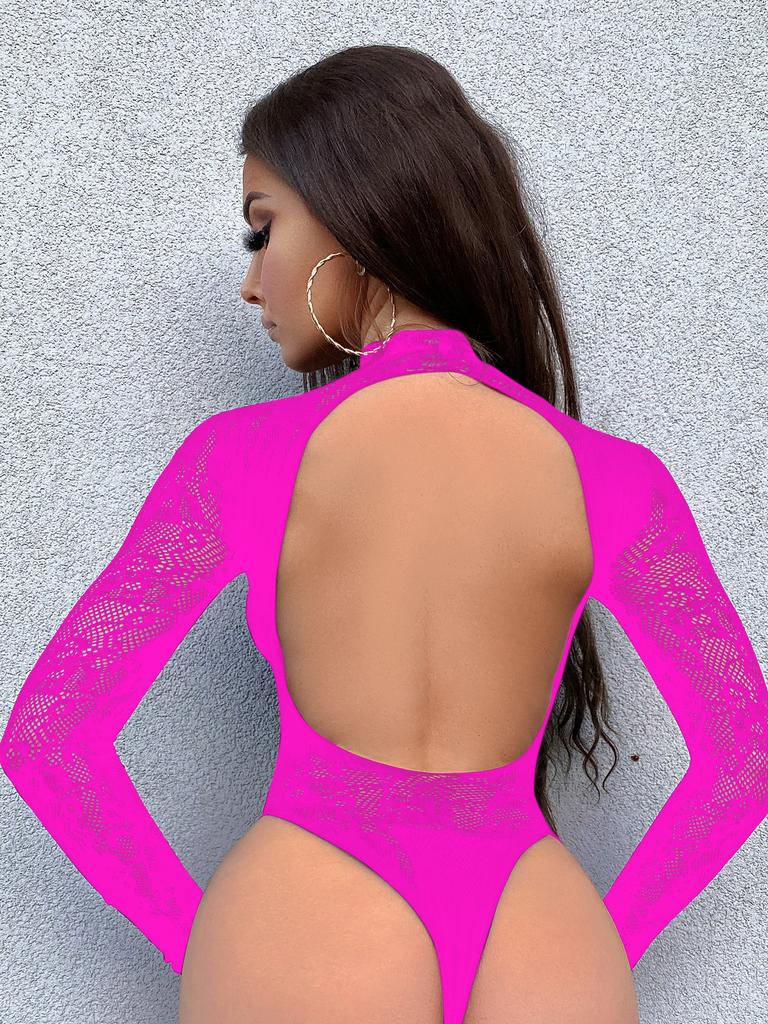Sexy underwear, sexy pajamas, mesh clothes, long-sleeved hollow mesh clothes, garters, backless perspective three-point