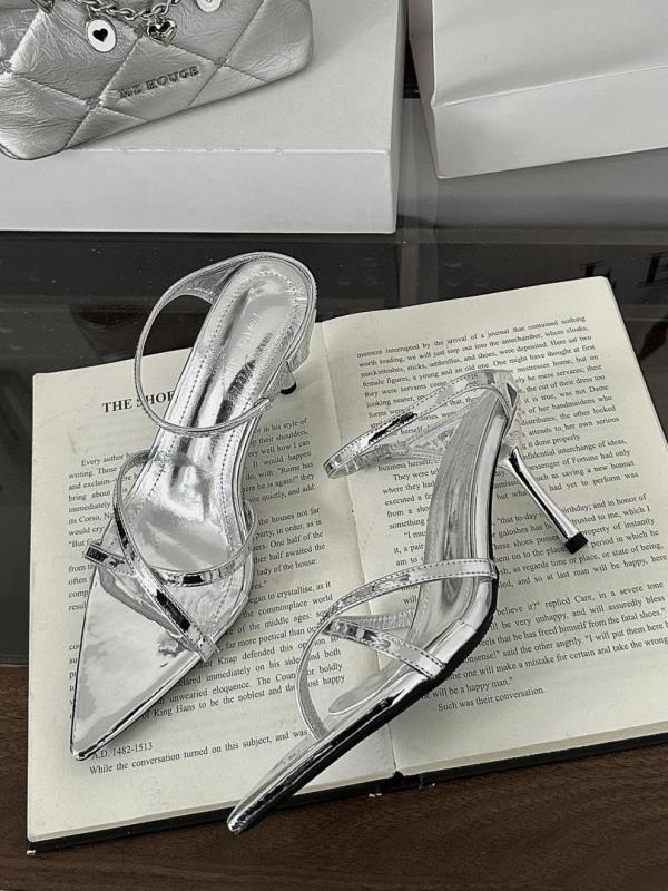 Fashion Shoes Woman 2025 Low Cross-Tied Thin Heels Heeled Mules Pointed Toe Slipper High Silk Rome Slides Rubber Fabric PU Hoof Cross-Ti