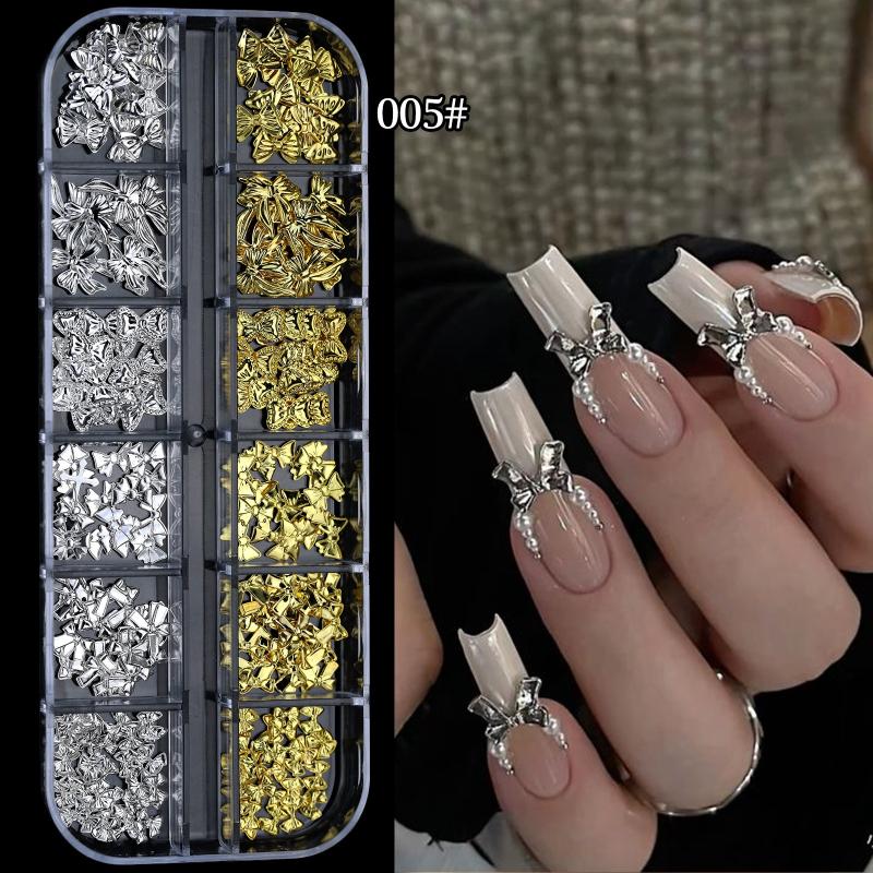 12 Grid Mixed Metal Punk Style Rivets Bow  3D Nail Decoration Gold Silver Nail Jewelry Nail Charm Manicure Studs