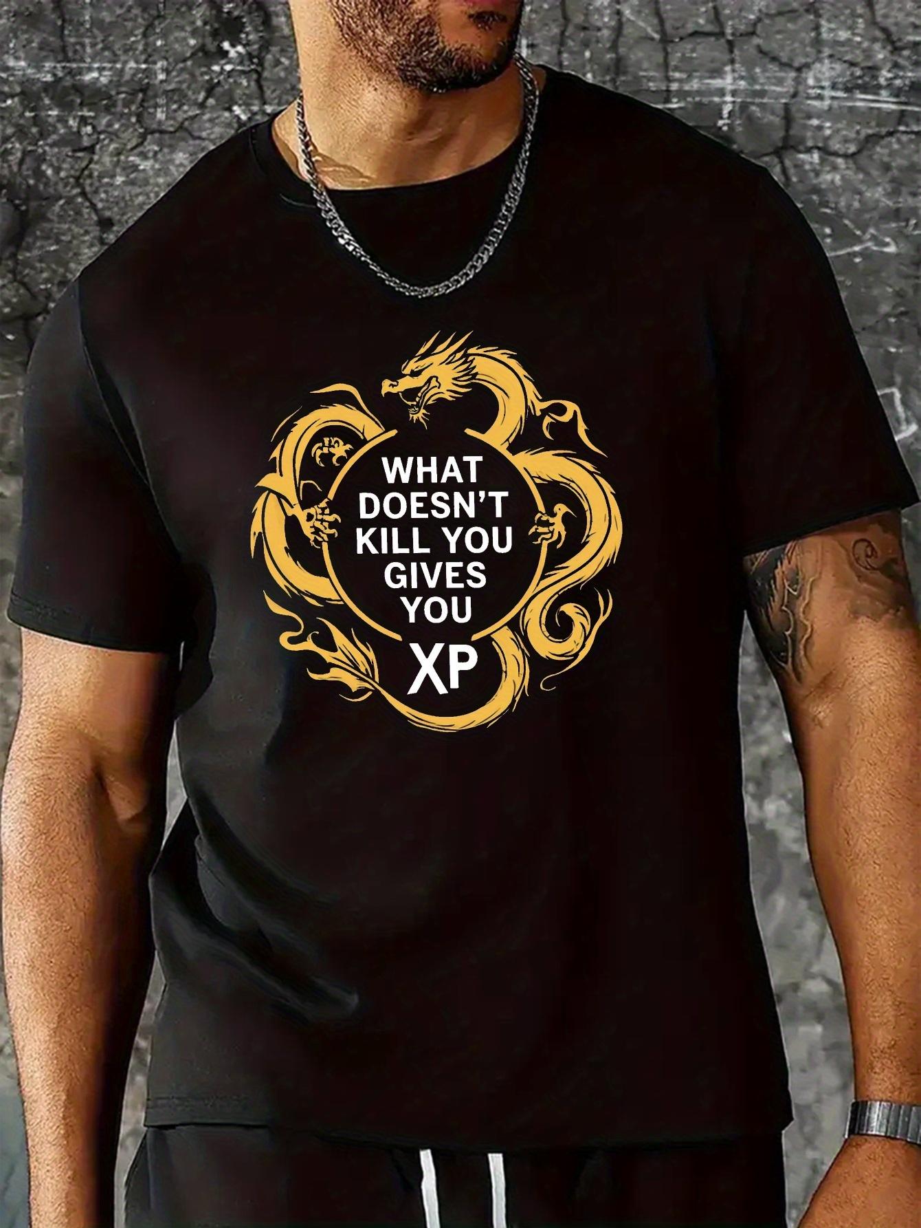 

Gaming Graphic T-shirt - Bold What XP Gives You Print - Lightweight Breathable Cotton Blend Tee - Regular Fit Stretch Shirt for Gamers S