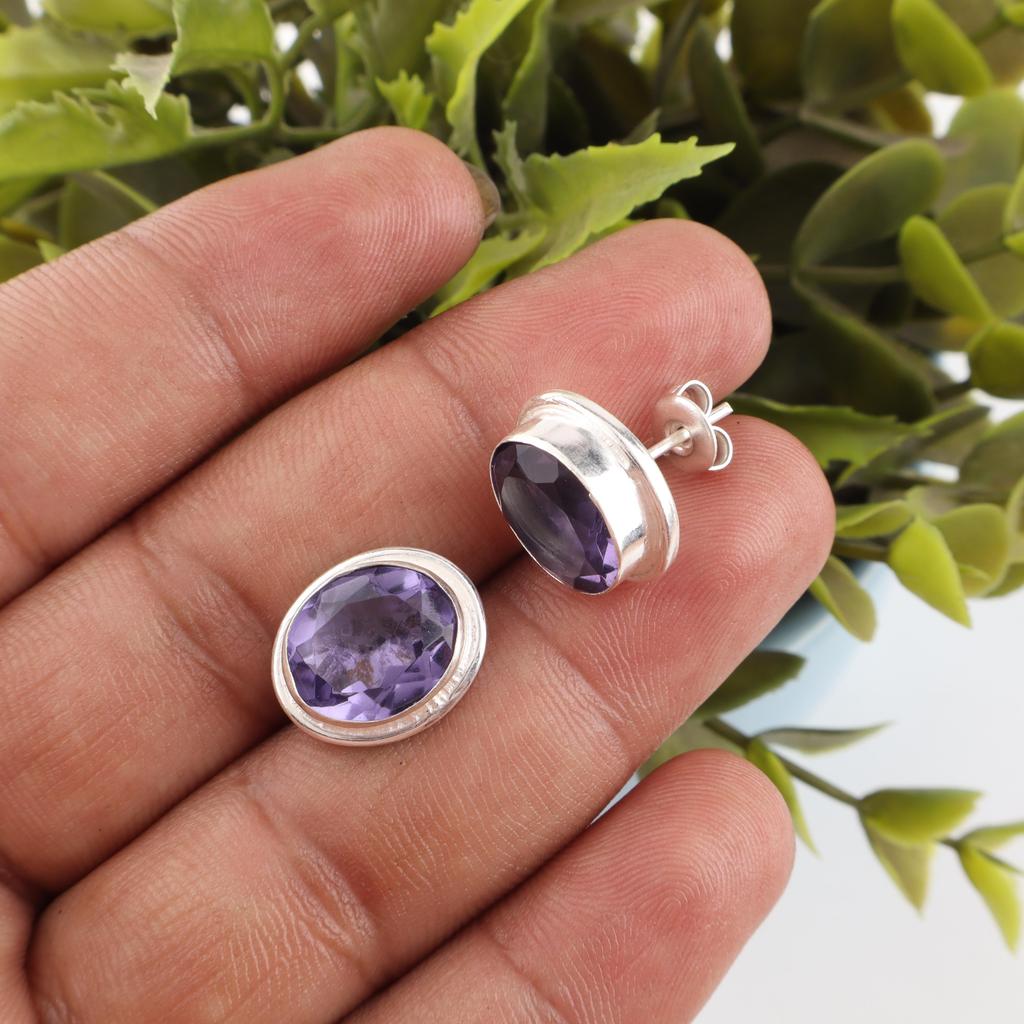 Iolite Jewelry, Handmade Gemstone Pendant, 925 Solid Sterling Silver Earrings Spiritual Jewelry, For Engagement Gift
