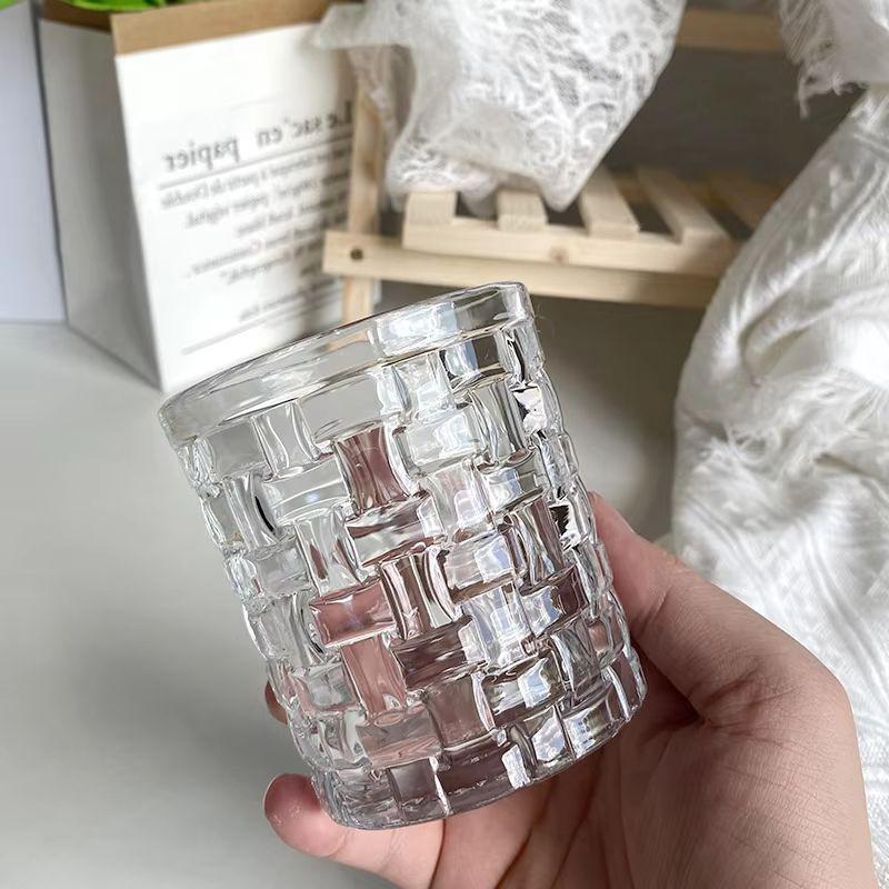 330ml Cocktail Goblet Drinking Drinkware Juice Tea Milk Cups Texture Plaid Transparent Simple Whiskey Glass Crystal Coffee Mug