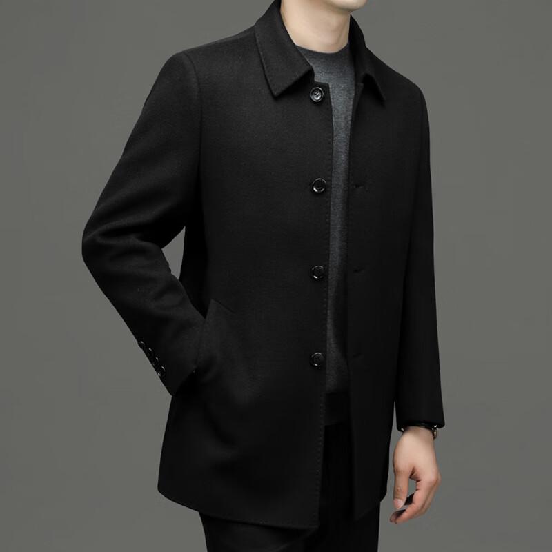 ROMON Men's Autumn/Winter Wool Blend Double-Faced Mid-Length Lapel Coat