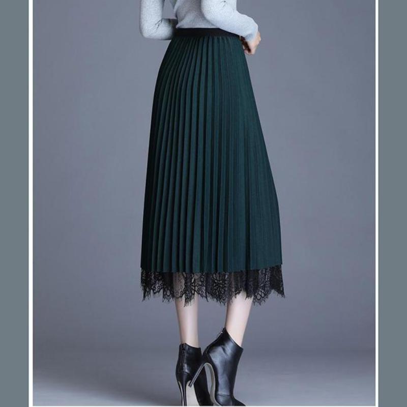 Beidseitig tragbar Goldener Samtgarn Bedruckter Spitzrock Damen Midilänge Elastischer Bund Plissee-Rock Schule Arbeit Reise