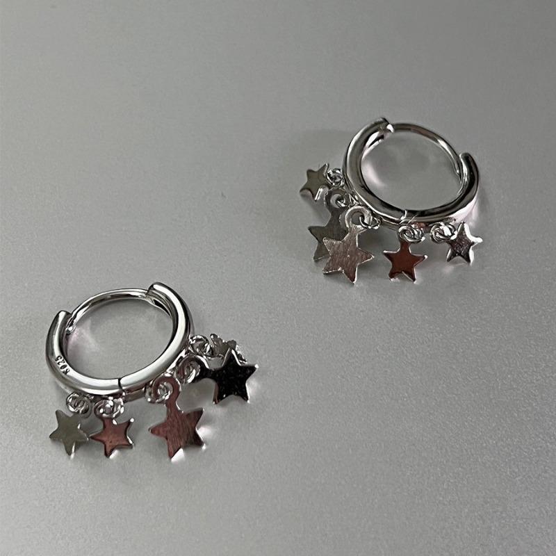 

Korean Small Star Hoop Earrings Cute Silver Color Tassel Geometric Style Earring Fashion Punk Jewelry Gifts