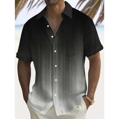 Chemise d'été pour homme rétro à rayures dégradées imprimée numériquement en 3D à manches courtes, portée en été