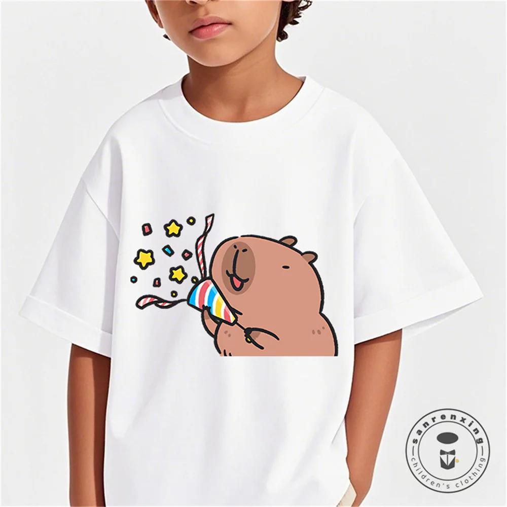 Vară Nouă Tendință Imprimeu Capibara Drăguț Tricou cu Mânecă Scurtă pentru Copii Drăguț Confortabil Versatil Tricou pentru Băiat și Fată