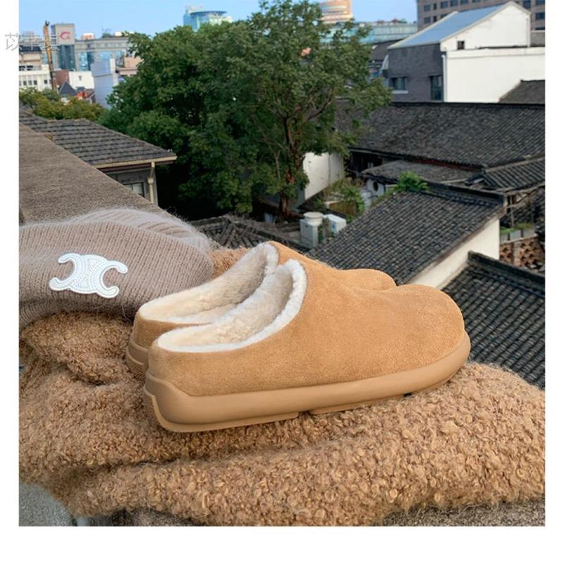 

Wool version~ Leather thickened fluffy shoes to keep warm, one pedal, women s winter velvet thick-soled Boken half slippers 40