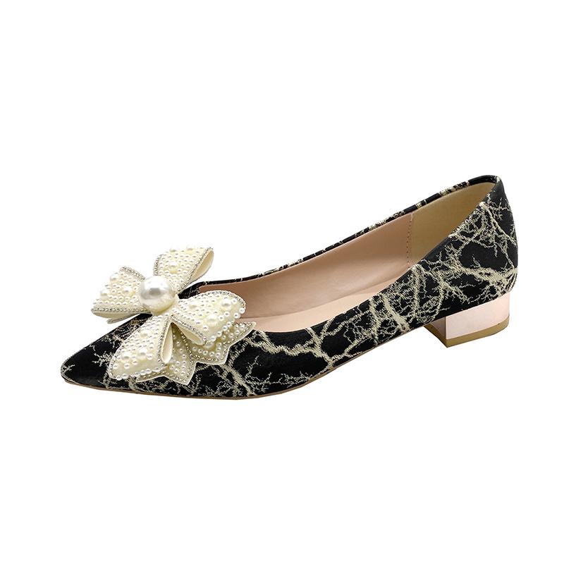 Banquet Single Shoes Autumn New Pointed Toe Shallow Mouth Knit Bow Pop Foot Non-Slip Fashion Stiletto Heels